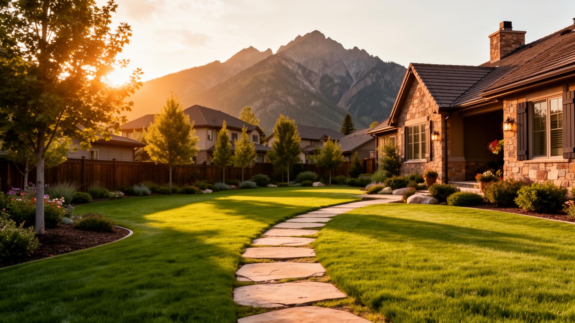 Beautifully maintained Colorado lawn with mountain backdrop